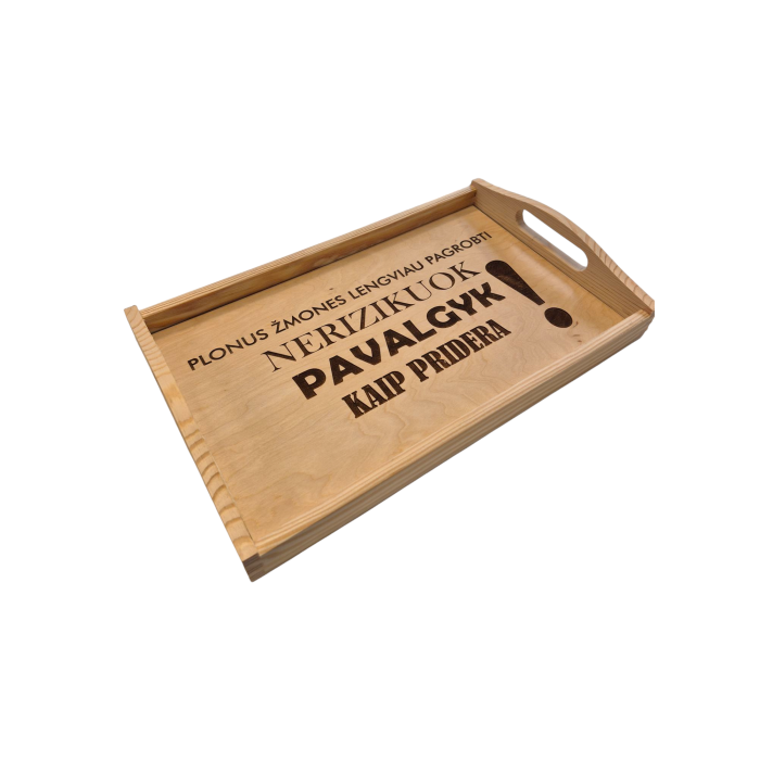 Graviruotas medinis padėklas "Plonus žmones...