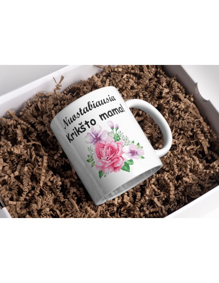 Puodelis " Nuostabiausia Krikšto mama"